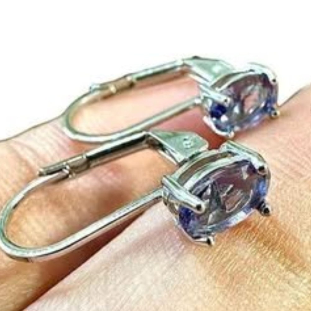 Tanzanite Earrings in Sterling Silver Plated 5MM Leverback Oval Earrings 2.00CT